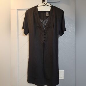 Black Short Sleeve Button-Up Dress